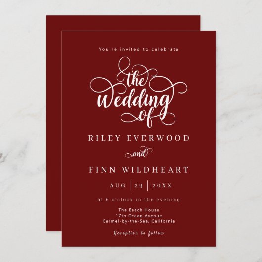 Simple Faire-part de mariage de calligraphie rusti (Devant / Derrière)