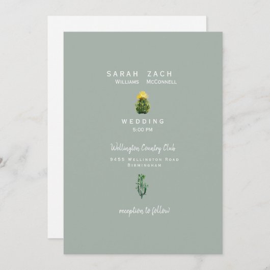 Simple Faire-part de mariage de taille de cactus m (Devant / Derrière)