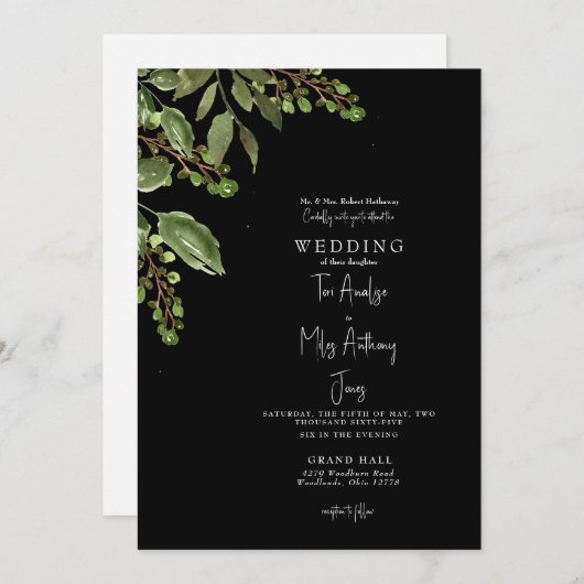 Simple Faire-part de mariage de verdure B/W 5x7 (Devant / Derrière)