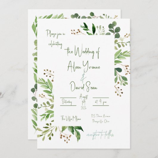 Simple Faire-part de mariage de verdure irlandaise (Devant / Derrière)