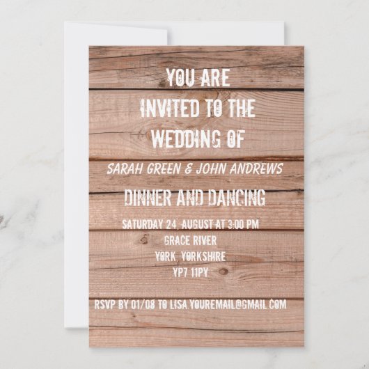 Simple Faire-part de mariage en chêne rustique (Devant)