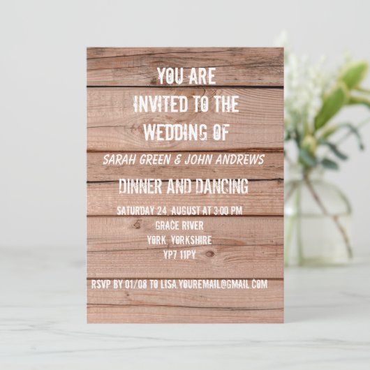 Simple Faire-part de mariage en chêne rustique (Debout devant)