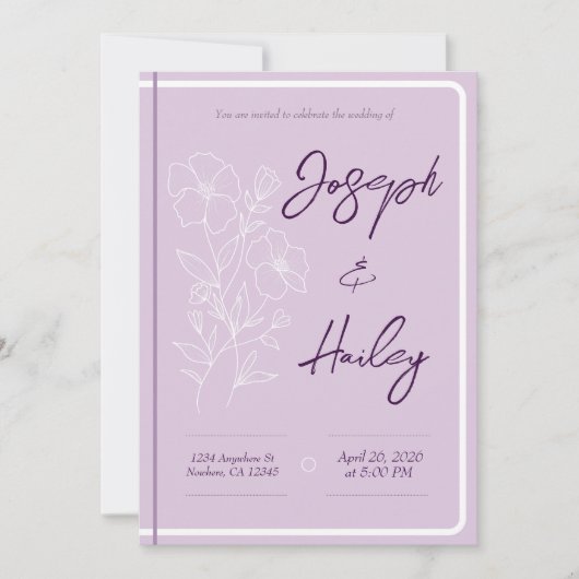 Simple Faire-part de mariage Floral Purple Lavende (Devant)