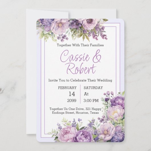 Simple Faire-part de mariage Floral Purple Moderne (Devant)