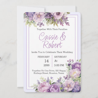 Simple Faire-part de mariage Floral Purple Moderne
