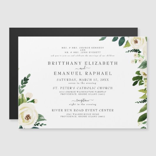 Simple Faire-part de mariage magnétique florale bl (Devant / Derrière)