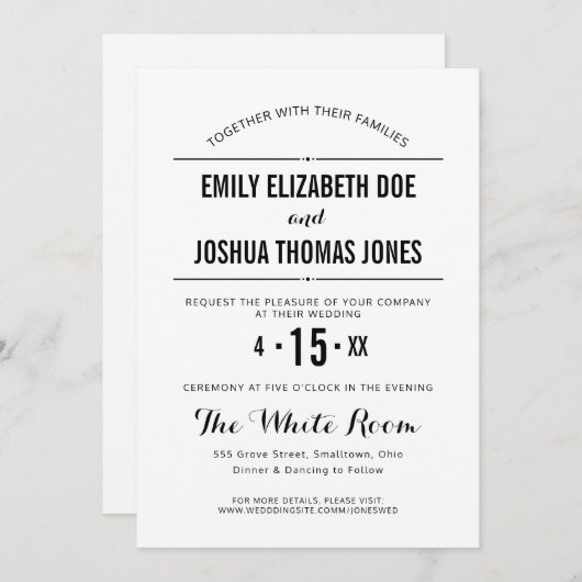 Simple faire-part de mariage noir blanc (Devant / Derrière)