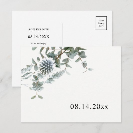 Simple Faire-Part de Mariage Rustique Bleu Thistle (Devant / Derrière)