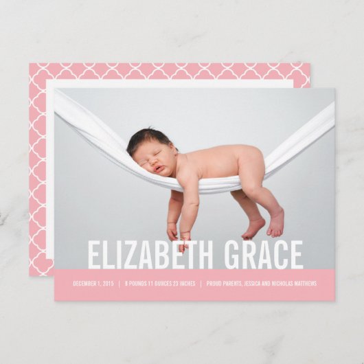 SIMPLE Faire-part de naissance moderne (Devant / Derrière)