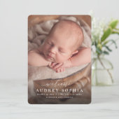 Simple faire-part de naissance photo rose (Debout devant)