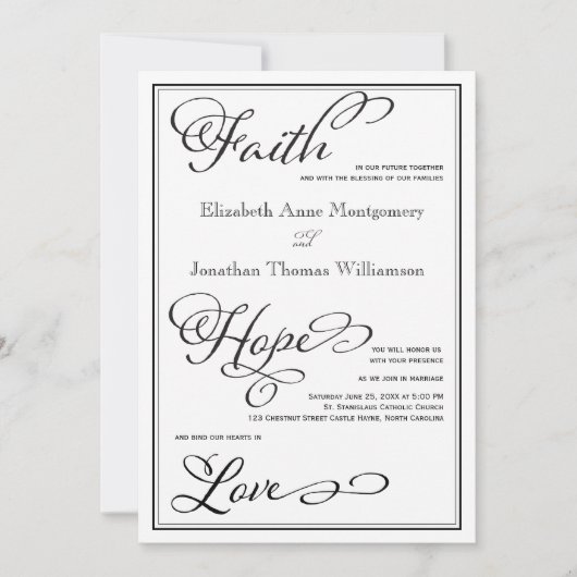 Simple Faith Hope Love Script Faire-part de mariag (Devant)