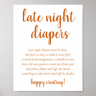 Simple Fall Late Night Diapers Orange Shower Poster
