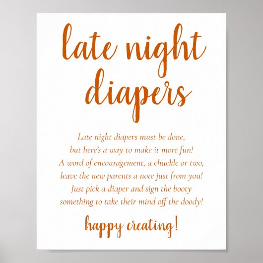 Simple Fall Late Night Diapers | Orange Shower Poster (Voorkant)