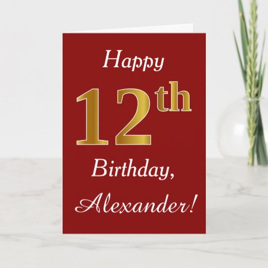 Simple Faux Gold 12e anniversaire + Carte de nom p (Devant)
