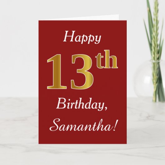 Simple Faux Gold 13e anniversaire + Carte de nom p (Devant)