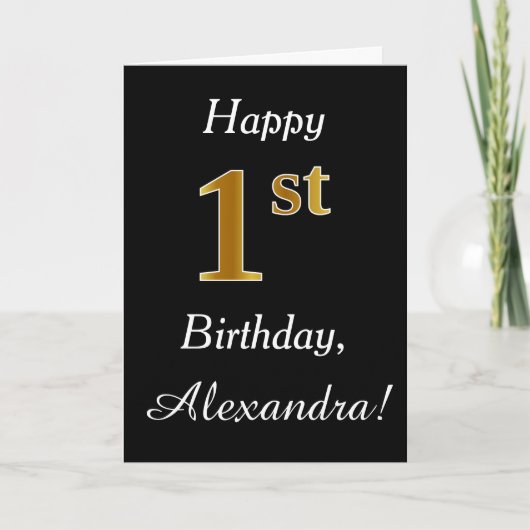 Simple Faux Gold 1er anniversaire + Carte de nom p (Devant)