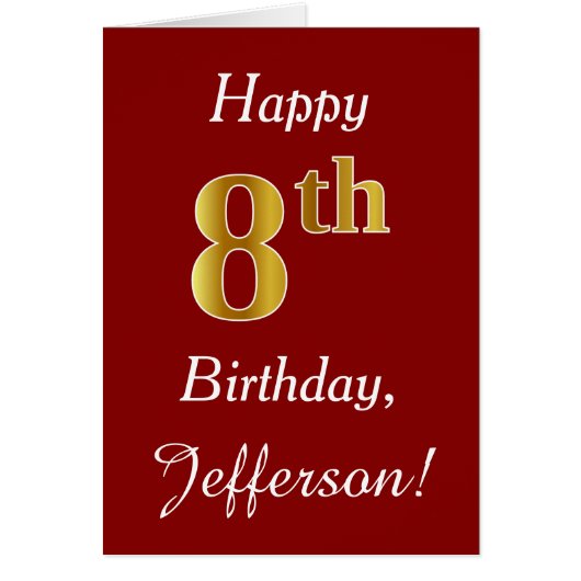 Simple Faux Gold 8e anniversaire + Carte de nom pe (Devant)