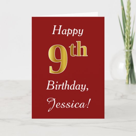Simple Faux Gold 9e anniversaire + Carte de nom pe (Devant)