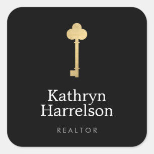 Simple Faux Gold Key Realtor Logo Zwart Vierkante Sticker