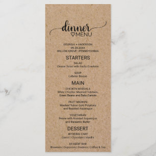 Simple Faux Kraft Calligraphy Wedding Menu