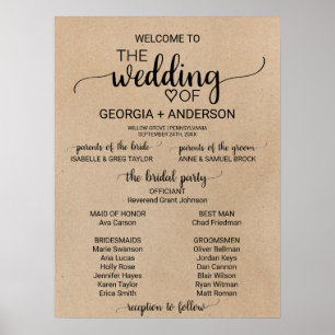 Simple Faux Kraft Calligraphy Wedding Programme Poster