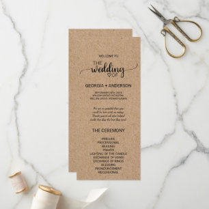 Simple Faux Kraft Calligraphy Wedding Programme Programma