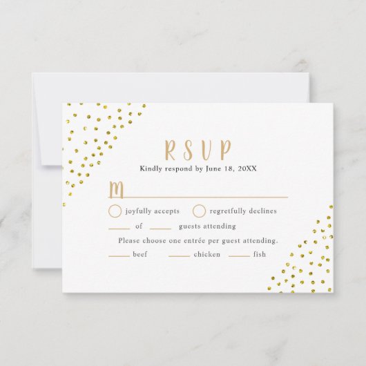 Simple Faux Or Mariage Confetti RSVP + entrées (Devant)