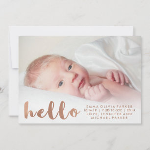 Simple Faux Rose Gold Hello Faire-part de naissanc
