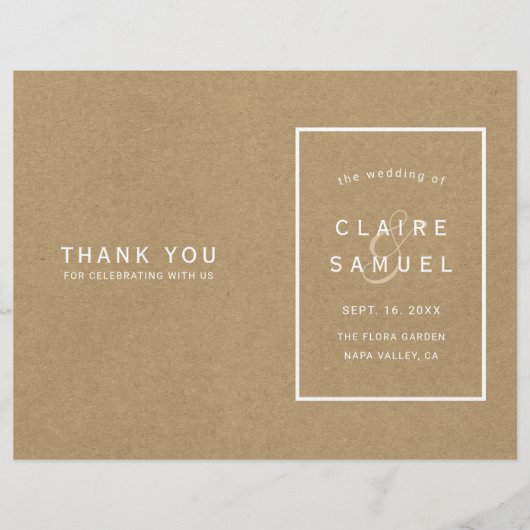 Simple Faux Rustic Kraft Wedding Programme (Voorkant)