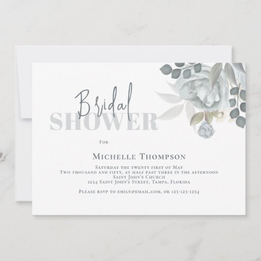 Simple Fête des mariées florale Bleu QR Code Carte (Devant)