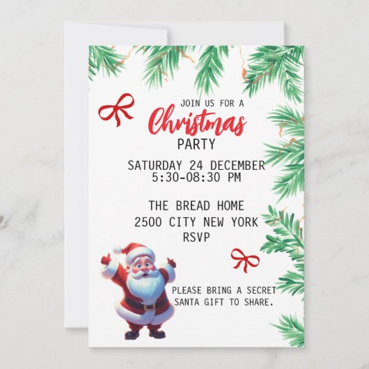 simple fête père Noël noeud de Noël invitations (Devant)