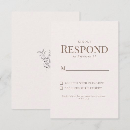 Simple Feuillage Texte Doré Blush Réponse Mariage (Devant / Derrière)