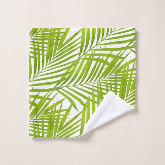 Simple Feuilles de palme vert botanique sur blanc (Gant de toilette)