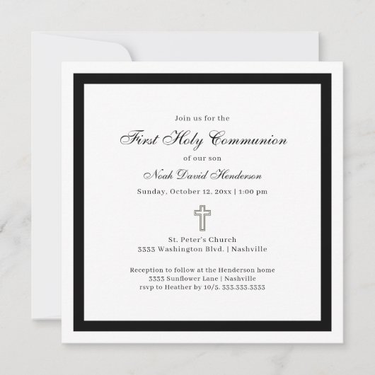 Simple First Holy Communion Black White Invitation (Devant)