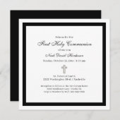 Simple First Holy Communion Black White Invitation Kaart (Voorkant / Achterkant)