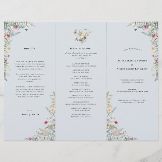 Simple Fleur sauvage Dusty Blue Wedding Programme  (Devant)