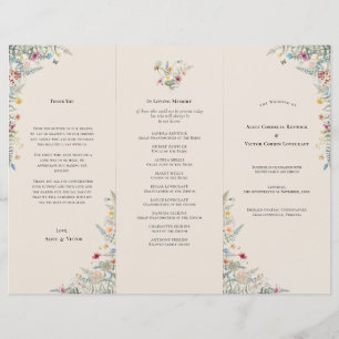 Simple Fleur sauvage Fern Beige Mariage Programme