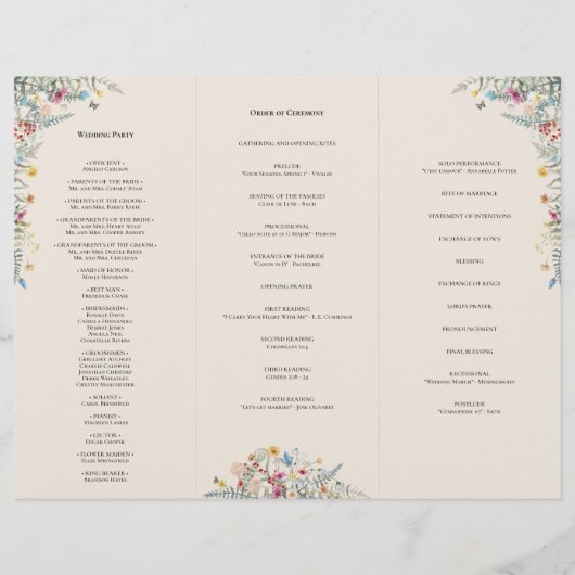 Simple Fleur sauvage Fern Beige Mariage Programme  (Dos)