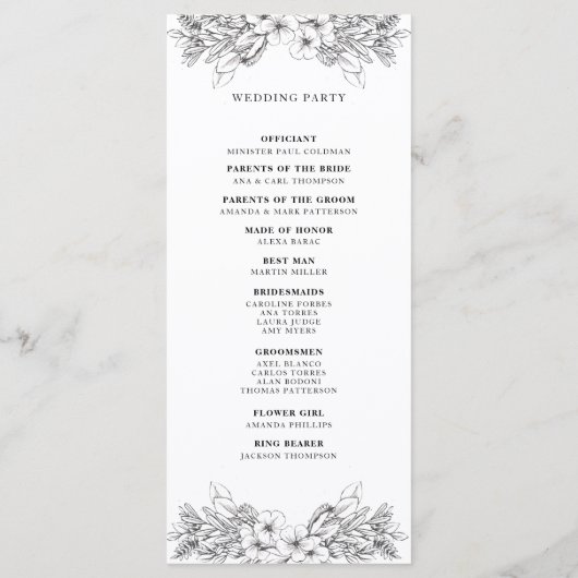 Simple Floral Black and White Wedding Programme (Dos)