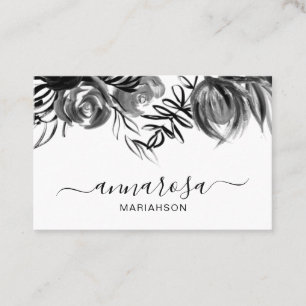 *~* Simple Floral Black Waterverf Elegant Flower Visitekaartje