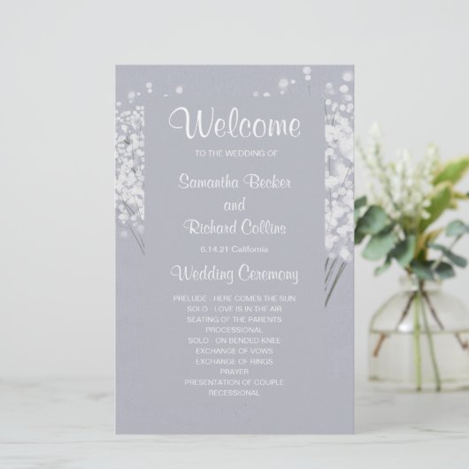 Simple Floral Bouquet Wedding Programme (Staand voorkant)