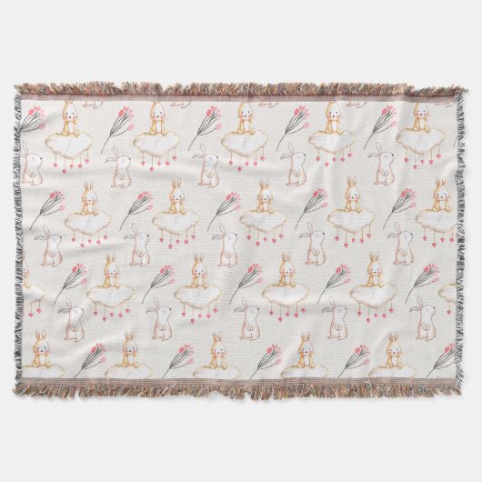 Simple Floral Bunny Pattern Pasen | Throw Blanket Deken (Voorkant)