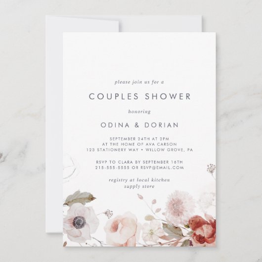 Simple Floral Couples Shower Kaart (Voorkant)