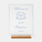 Simple Floral Croix Bleue Baptême Accueil (Recto)