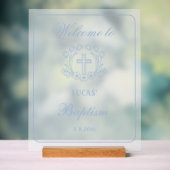 Simple Floral Croix Bleue Baptême Accueil (Neutre)