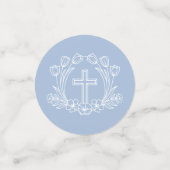 Simple Floral Cross on Light Blue Baptism Table Confetti (Kleine voorkant)