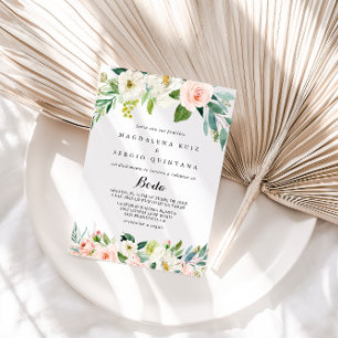Simple Floral Foliage Calligraphy Spain Wedding Kaart