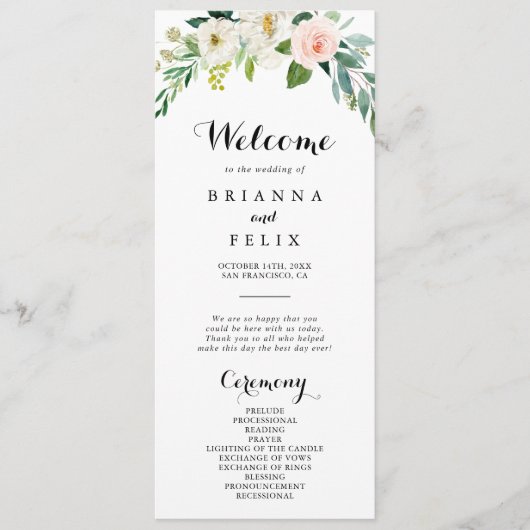 Simple Floral Green Foliage Programme de mariage (Devant)