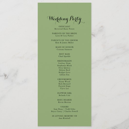 Simple Floral Green Foliage Programme de mariage (Dos)