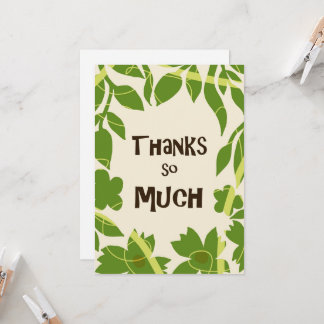 Simple Floral Green leaves Thank You Card Kaart